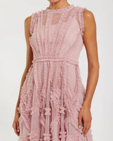 Pink High Neck Sleeveless Micro Ruffle Mini Dress